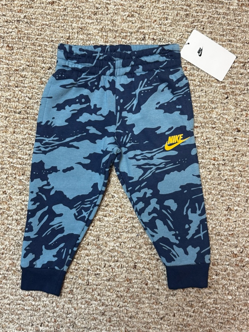 Nike Blue Camouflage Kids Joggers with Yellow Logo